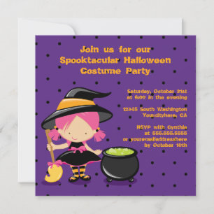 Cute Halloween witch costume party invitation