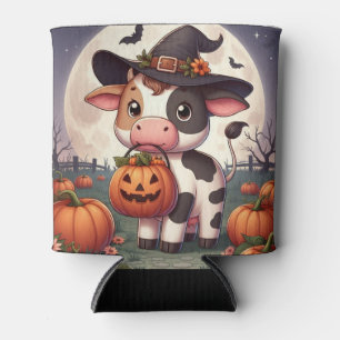 Cute Halloween witch cow Can Cooler