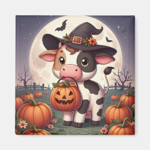 Cute Halloween witch cow Magnet