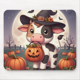 Cute Halloween witch cow Mouse Pad