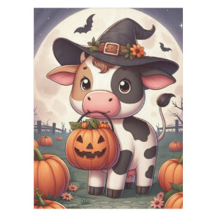 Cute Halloween witch cow Tablecloth