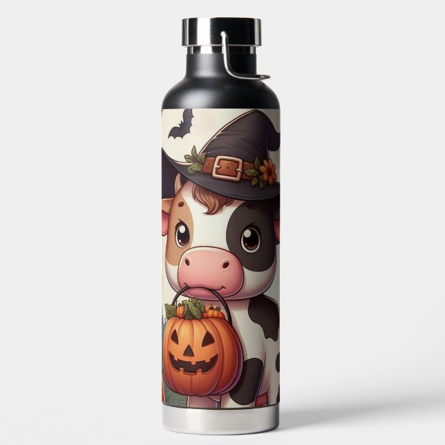 Cute Halloween witch cow Water Bottle (Left)