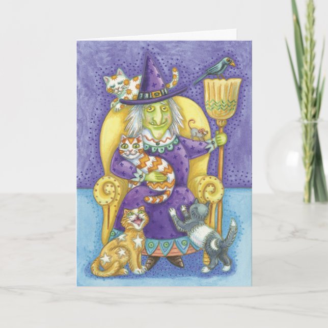 Cute Halloween Witch, Crazy Cat Lady Card (Front)