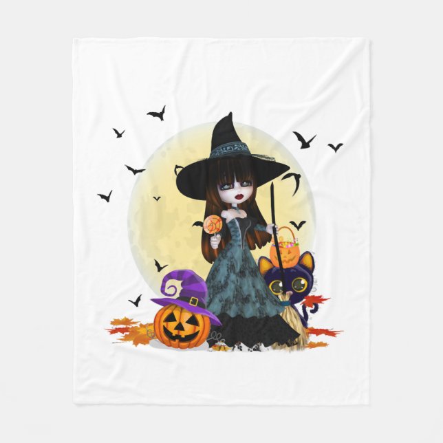 Cute Halloween Witch Fleece Blanket (Front)