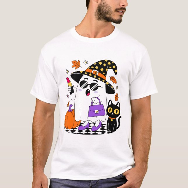 Cute Halloween Witch Ghost Men's T-Shirt (Front)