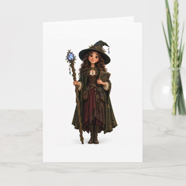 Cute Halloween Witch Magic Spell Greeting Card (Front)