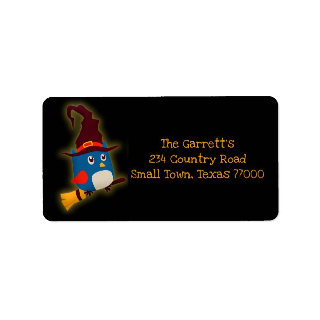 Cute Halloween Witch Owl Personalised Address Label (Front)