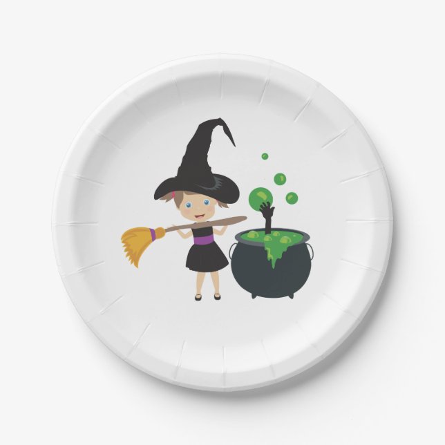 Cute Halloween Witch Paper Plate (Front)