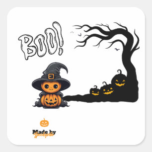 Cute Halloween Witch Pumpkin   Spooky Boo Haunted  Square Sticker