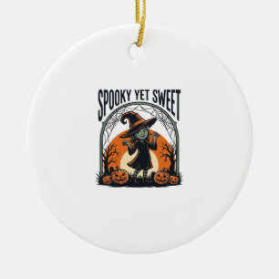 Cute Halloween Witch Spooky Yet Sweet Vintage Tee_ Ceramic Tree Decoration