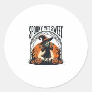 Cute Halloween Witch Spooky Yet Sweet Vintage Tee_ Classic Round Sticker