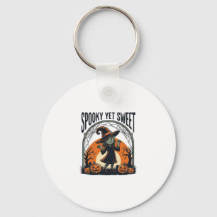 Cute Halloween Witch Spooky Yet Sweet Vintage Tee_ Key Ring