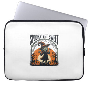 Cute Halloween Witch Spooky Yet Sweet Vintage Tee_ Laptop Sleeve