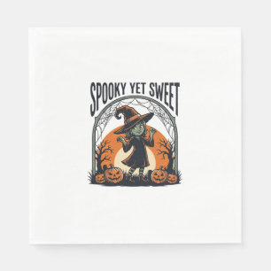 Cute Halloween Witch Spooky Yet Sweet Vintage Tee_ Napkin