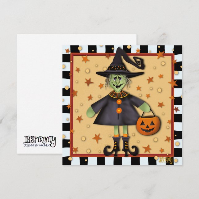 Cute Halloween Witch Trick or Treater Inspirivity Holiday Card (Front/Back)