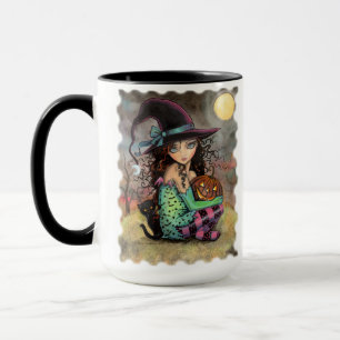 Cute Halloween Witch with Black Cat Mug
