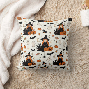 Cute Halloween Witches & Black Cats Cushion