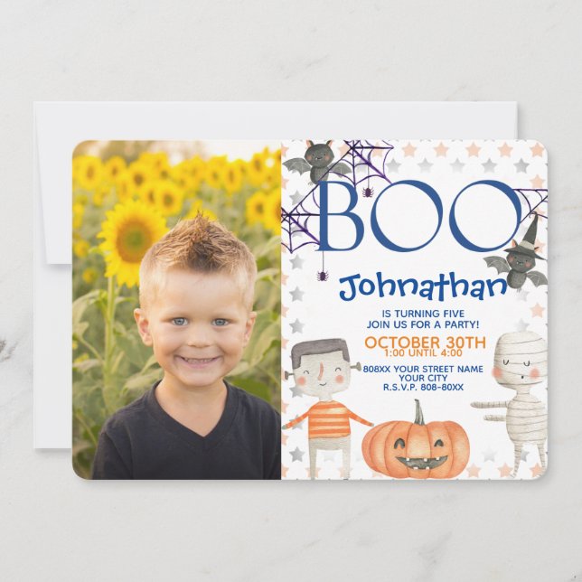 Cute Halloween with Photo Boy Birthday Invitation (Front)