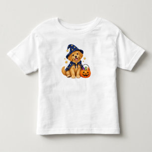 Cute Halloween Wizard Puppy with Pumpkin Treat Toddler T-Shirt