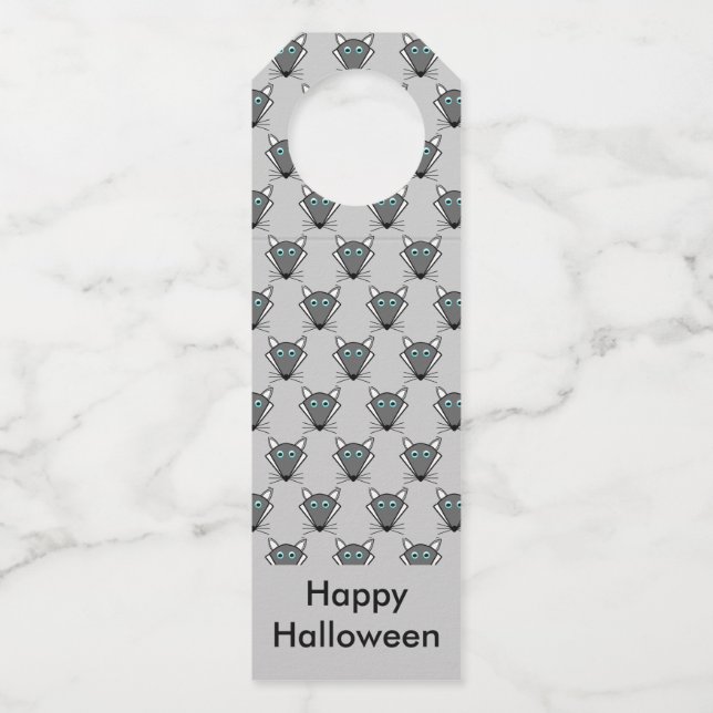 Cute Halloween Wolf Custom Bottle Tag (Front)