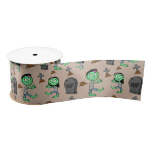 Cute Halloween Zombie Pattern Ribbon   Spooky Cart Satin Ribbon