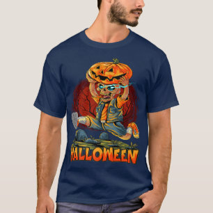 Cute Halloween Zombies Running With Pumpkin Trick T-Shirt