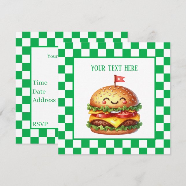 Cute hamburger cookout party customisable  invitation (Front/Back)