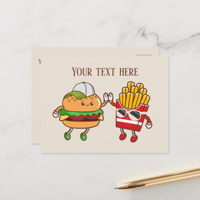 Cute Hamburger fries add text  Postcard (Front/Back In Situ)