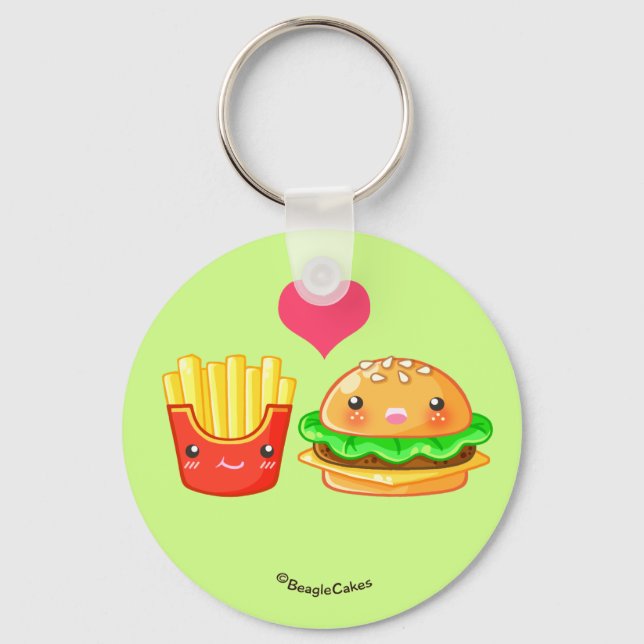 Cute Hamburger & Fries Button Keychain (Front)