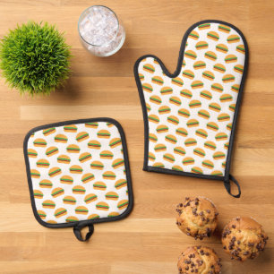 Cute Hamburger Pattern Oven Mitt & Pot Holder Set