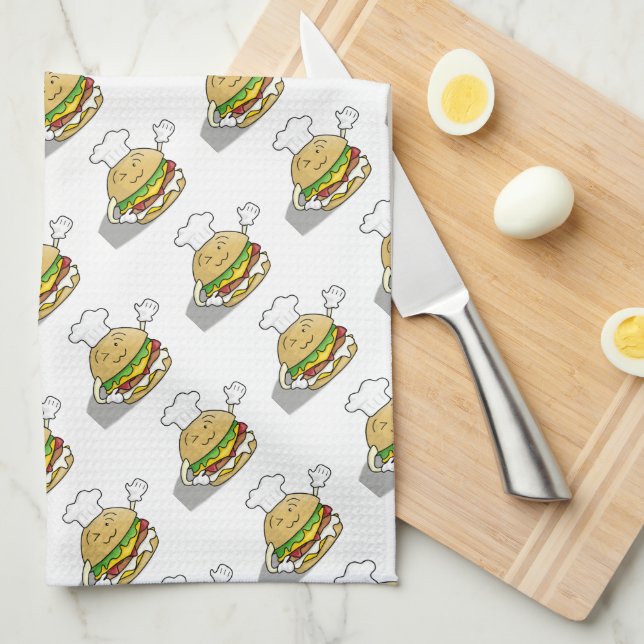 Cute Hamburger Tea Towel (Quarter Fold)