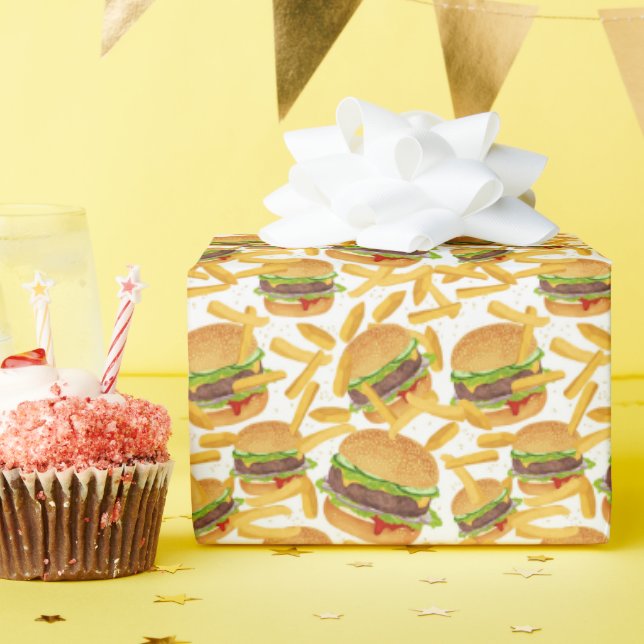 cute hamburgers and fries tiled party wrapping paper (Birthday Party)