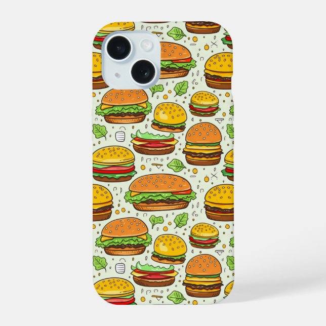 Cute Hamburgers Pattern iPhone 15 Case (Back)