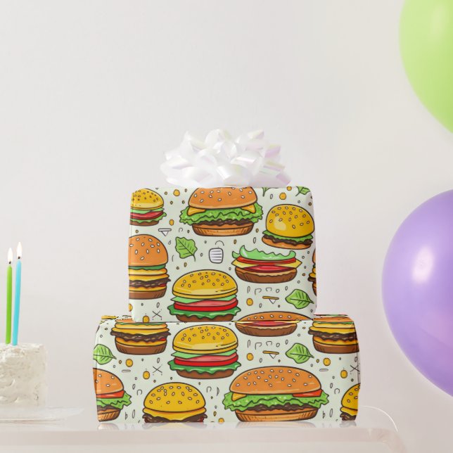 Cute Hamburgers Pattern Wrapping Paper (Party Gifts)