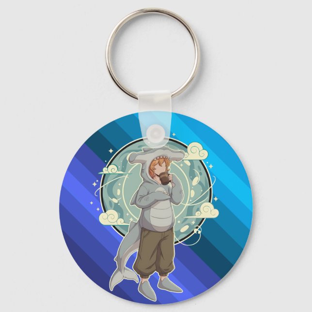 Cute Hammerhead Shark Boy Art Piece Key Ring (Front)