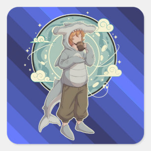 Cute Hammerhead Shark Boy Art Piece Square Sticker