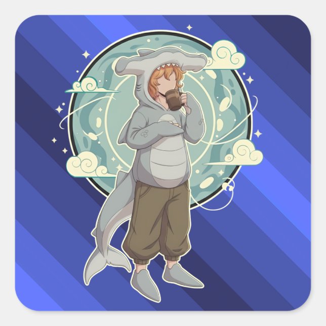 Cute Hammerhead Shark Boy Art Piece Square Sticker (Front)