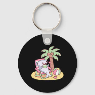 Cute Hammerhead Shark Chilling On Beach Chair Key Ring