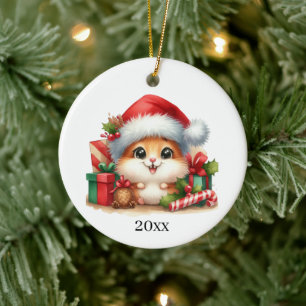 Cute Hamster add date and message Christmas Ceramic Tree Decoration