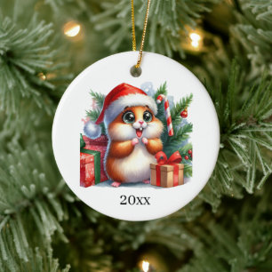 Cute Hamster add date and message Christmas Ceramic Tree Decoration