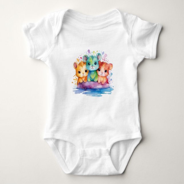 Cute Hamster Baby Bodysuit – Colorful Cartoon (Front)