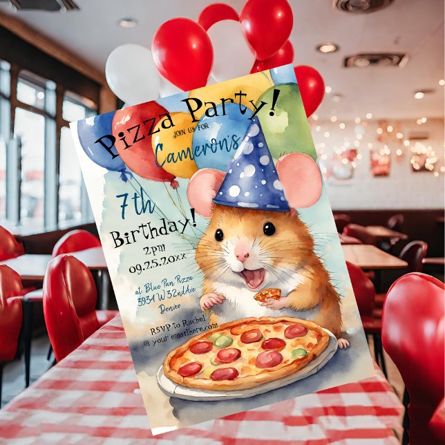 Cute Hamster Birthday Pizza Party Invitation (Creator Uploaded)