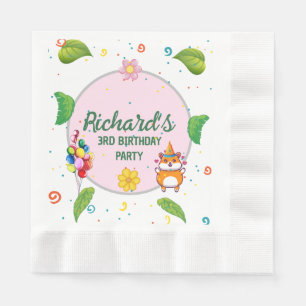 Cute Hamster Botanical Themed Kid's Birthday Party Napkin