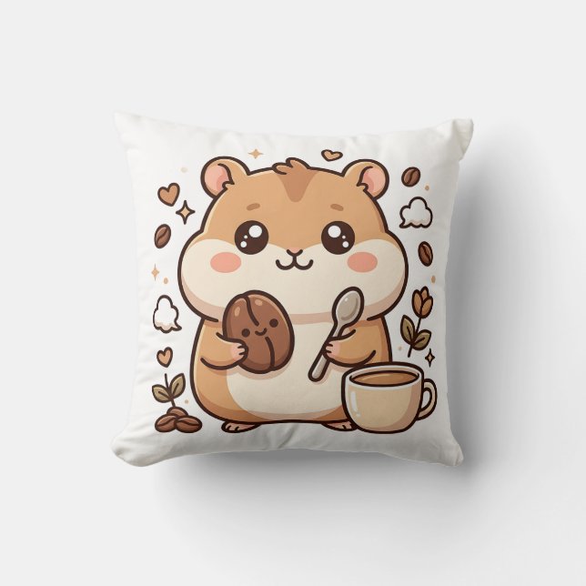 Cute Hamster Coffee Throw Pillow (Front)