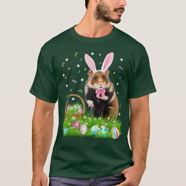Cute Hamster Easter Day Bunny Eggs Easter Gift T-Shirt (Front)