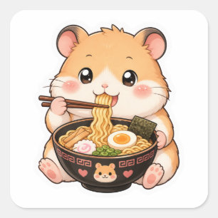 Cute Hamster Eating Ramen Anime Art Sticker