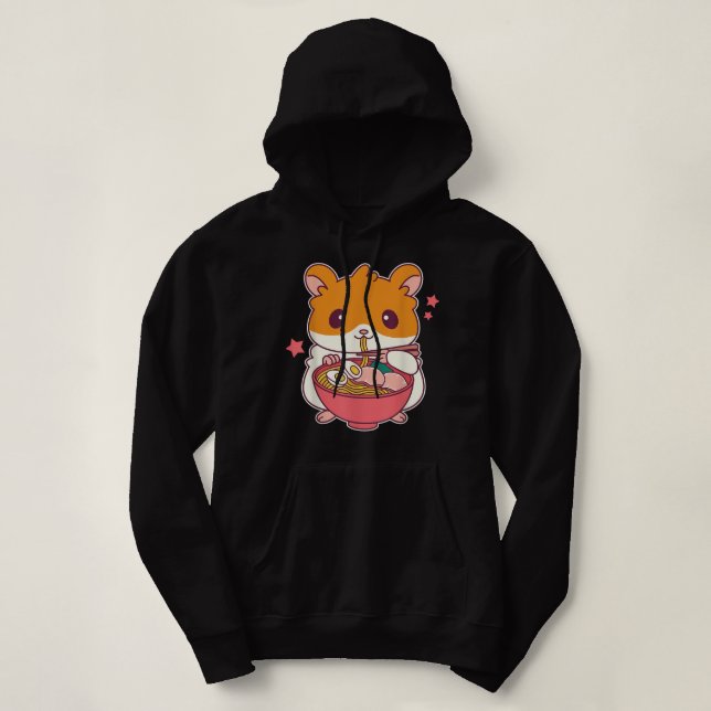 Cute Hamster Eating Ramen Hamster Lovers Hoodie (Design Front)