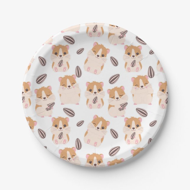 Cute Hamster Face and Seeds Pattern Kid Birthday Paper Plate (Front)