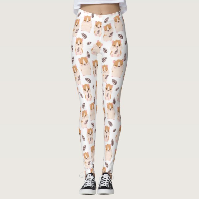 Cute Hamster Face and Seeds Pattern Leggings (Front)