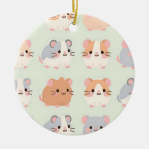 Cute Hamster Faces Kawaii Pastel Pattern Ceramic Tree Decoration